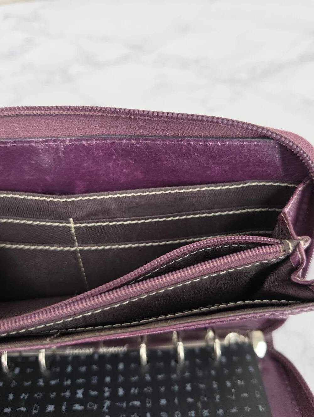 Filofax Leather Organizer Binder Zip Wallet in Deep Plum Purple Agenda - Picture 9 of 13